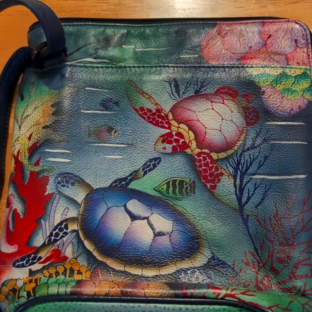 Anuschka Hand-Painted Blue Ocean Crossbody Bag - Picture 6 of 6